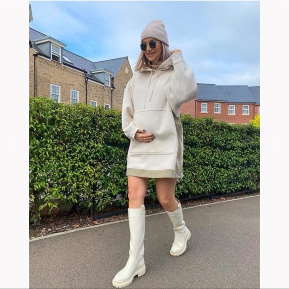 H&M Conscious Collection Taupe Oversized sweatshirt long Hoodie Dress - Picture 3 of 16